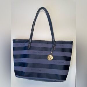 Tommy Hilfiger Black and Gray Striped Tote